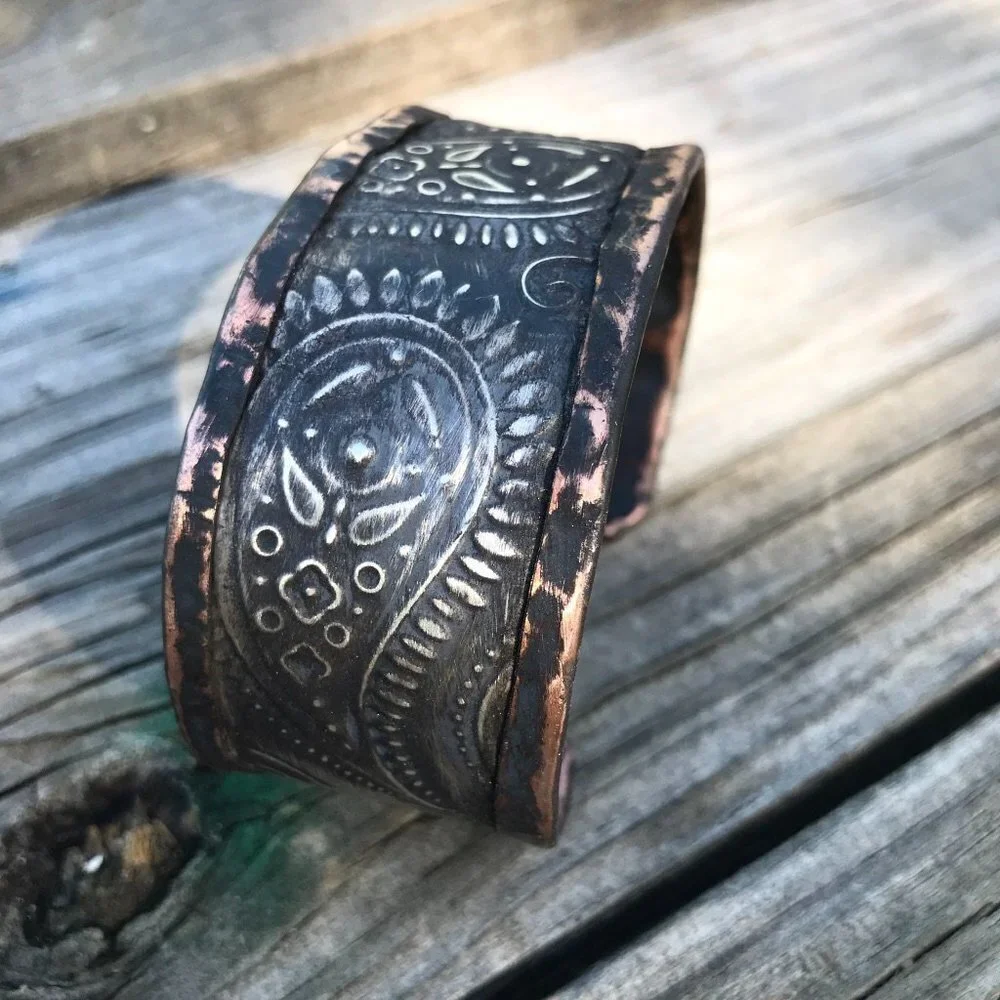 Paisley Sterling Silver Cowboy Copper Cuff Unisex Southwestern 925 Western Boho